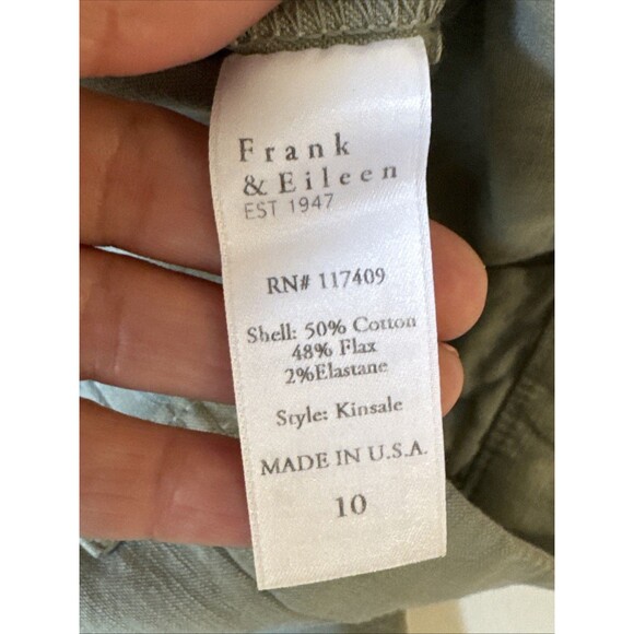 Frank Eileen Kinsale Size 10 Ankle Sage Green Cotton  Flax Blend Raw Hem Pants - Picture 9 of 13